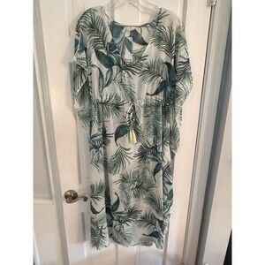 Kona Sol Women's Sz‎ MFloral/Palm Print Maxi Swim Cover Up Beach Vacation Cruise